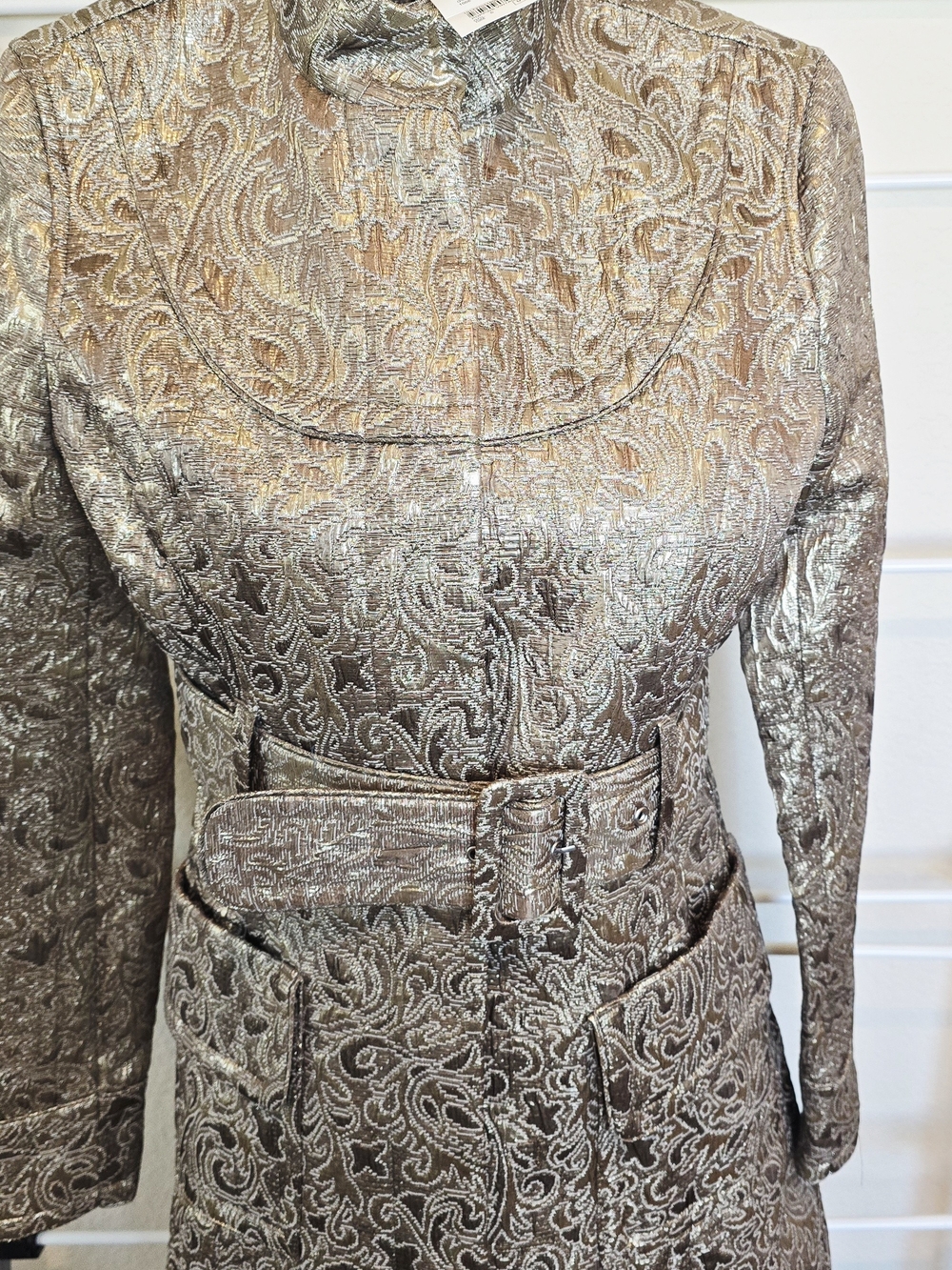 NWT bebe Metallic Paisley Long-Sleeve Long Coat Sz S